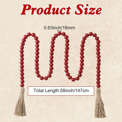 Wood Bead Garland 58 Inch Nature Wooden Beads for Boho Farmhouse Table Home Decor with Tassel, Wooden Prayer Bead, Rustic Country Boho Wall Hanging Decor for Kitchen Modern Living Room Tray Vase Shelf