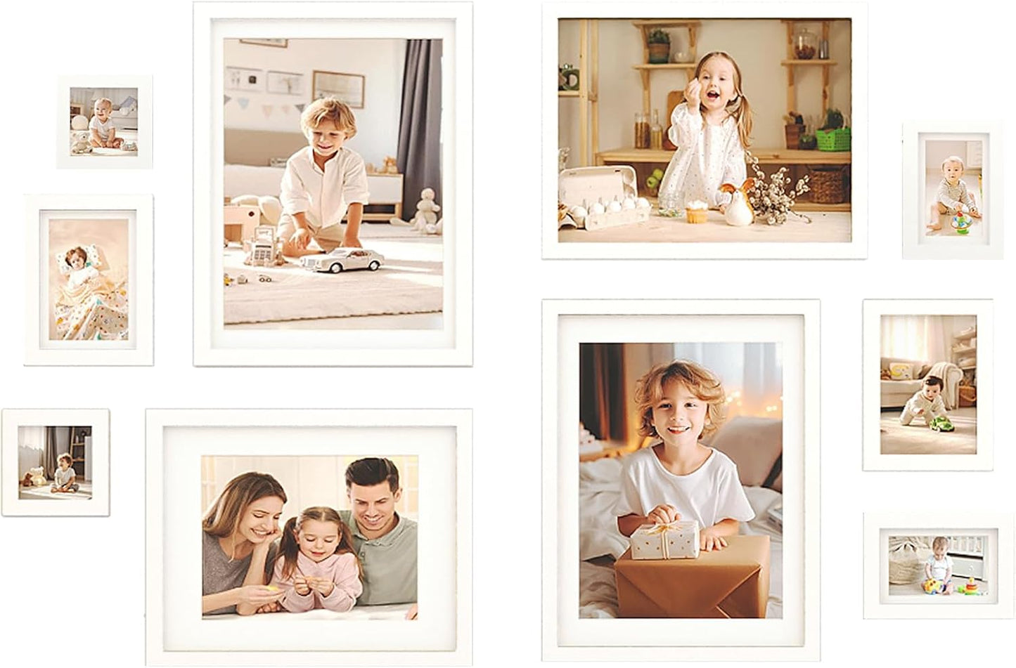 Egofine Picture Frame Set 12 Pack, Picture Frames Collage Wall Decor with Two 11x14, Two 8x10, Four 5x7, Four 4x6 for Wall and Tabletop, Made of Solid Wood, Covered by Plexiglass, Natural Wood