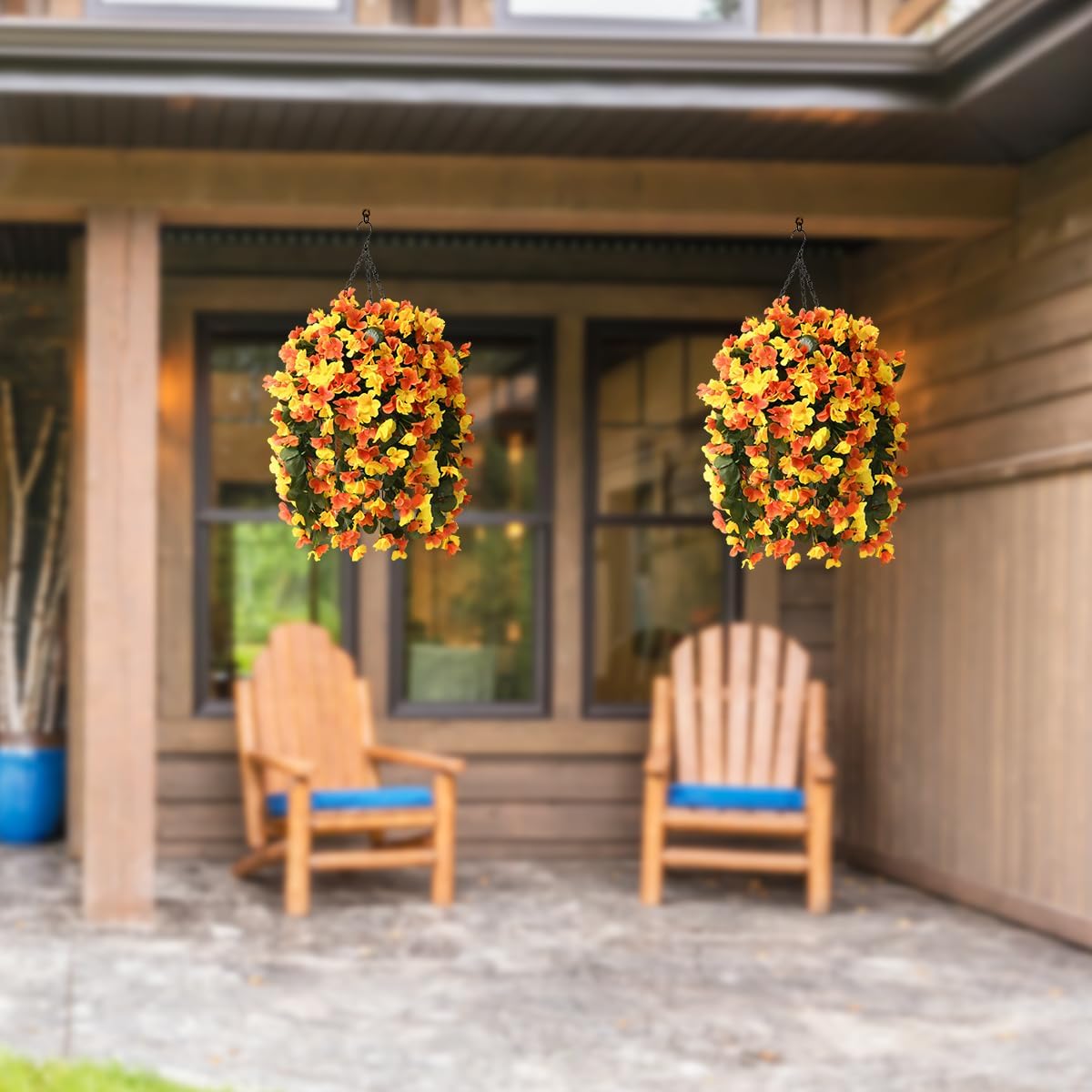 INQCMY Artificial Fake Hanging Plants Flowers Basket for Spring Summer Outdoor Outside Decoration,Faux Silk Begonia Flower in Planter Look Real UV Resistant for Home Porch Patio Balcony Yard Decor