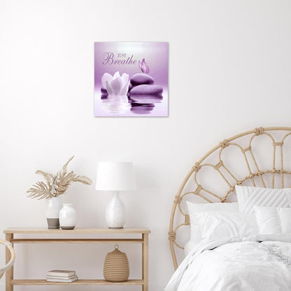 EOBTAIN Zen Flower Canvas Wall Art Bathroom Butterfly and Water Lily Stone Relaxing Spiritual Yoga Framed Wall Art Just Breathe Pictures Canvas Wall Decor for Living Room Bedroom,12x16 Inches