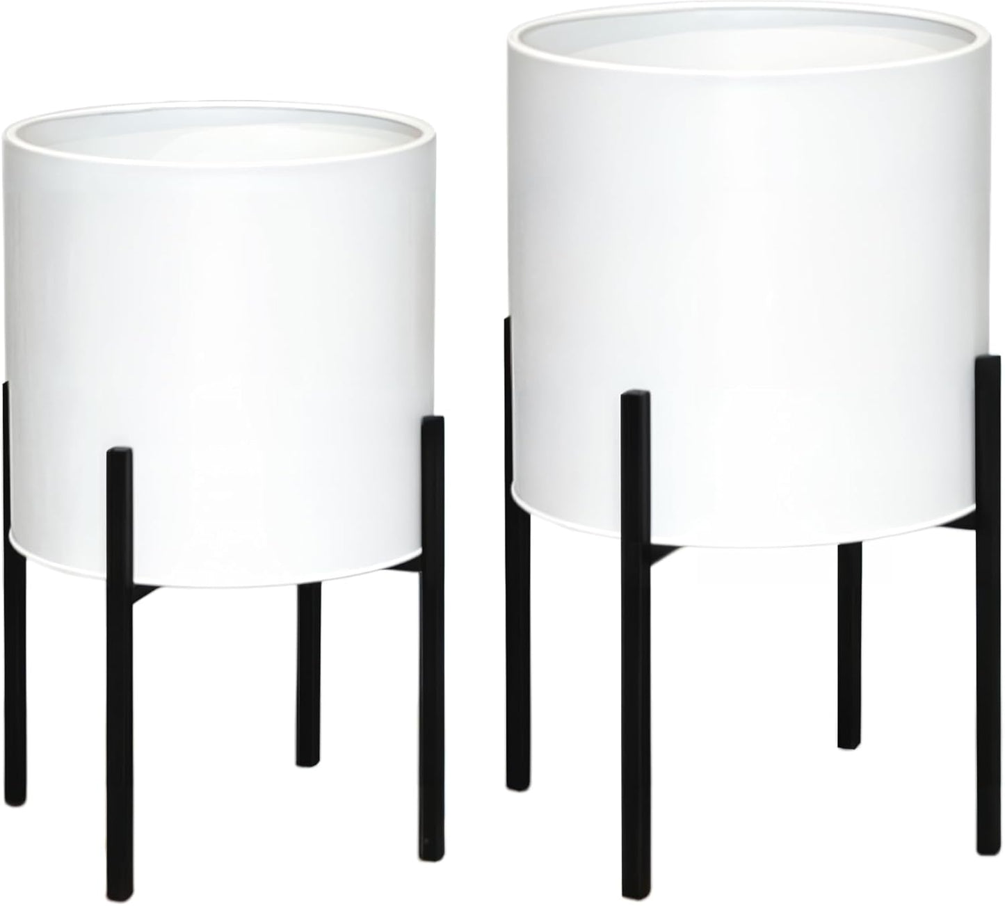 ARNIS Modern Plant Pots, Set of 2 Large Planters with Stand, Decorative Planters, Metal Pots with Drainage Holes for Living Room, Office, Garden or Balcony, 8.25 &10.5 Inch, Dirt