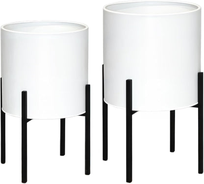 ARNIS Modern Plant Pots, Set of 2 Large Planters with Stand, Decorative Planters, Metal Pots with Drainage Holes for Living Room, Office, Garden or Balcony, 8.25 &10.5 Inch, Dirt