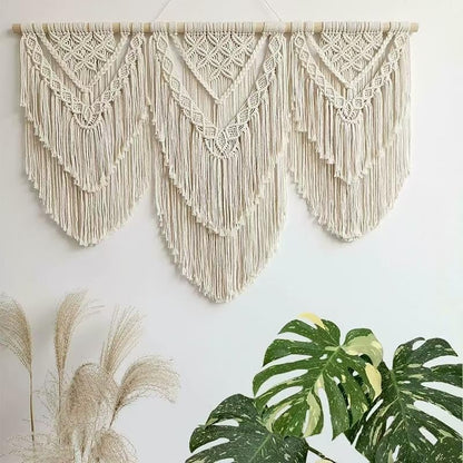 oiikain Large Handmade Boho Macrame Wall Hanging Tapestry - Chic Bohemian Woven Home Decor art for Living Room, Bedroom, and Wedding Parties (Beige, twelve rhombus)