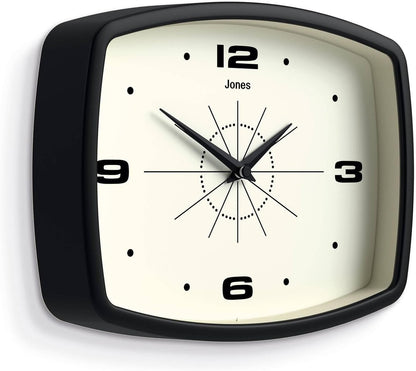 JONES CLOCKS® Movie wall Clock | Retro Rectangular Clock | 10 inch | Orange | Cool mid-Century Designer Look for Kitchen, Living Room or Office