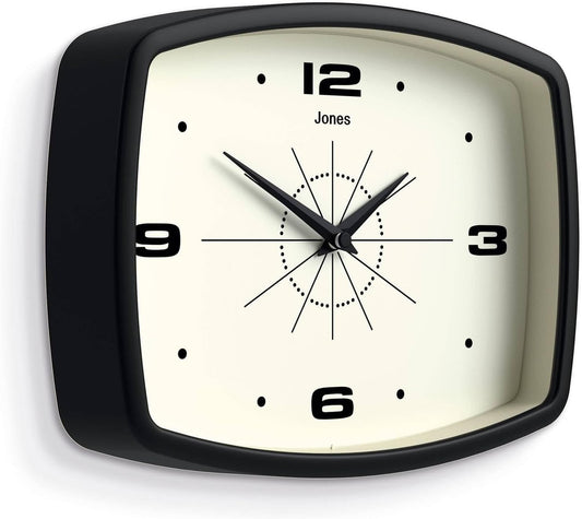 JONES CLOCKS® Movie wall Clock | Retro Rectangular Clock | 10 inch | Orange | Cool mid-Century Designer Look for Kitchen, Living Room or Office