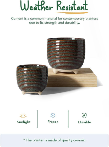 LE TAUCI Ceramic Plant Pots, 5.1 + 6.4 Inch Footed Pots for Plants, Modern Flower Pots for Home and Office, Indoor Planters with Drainage, Reactive Glaze White