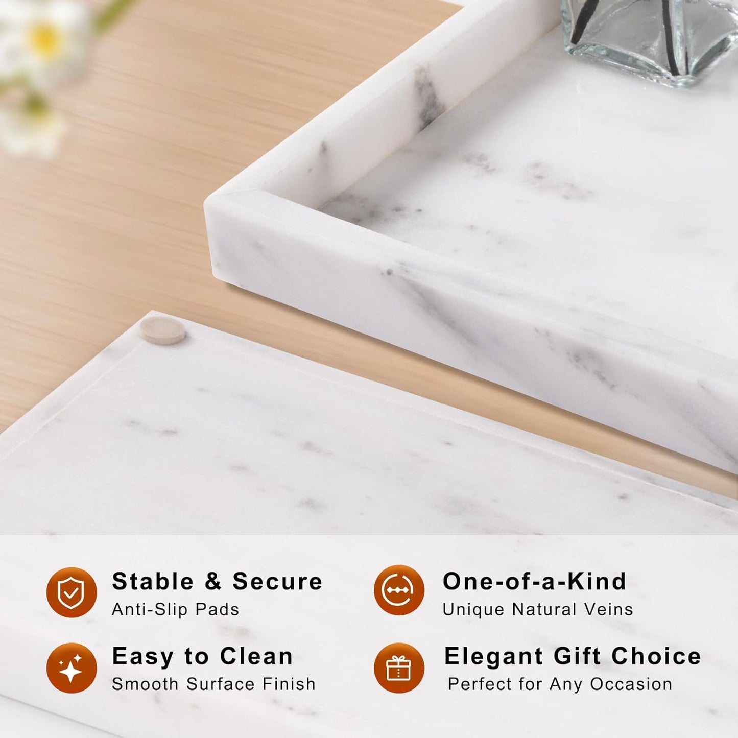 Marble Bathroom Tray for Countertop & Home Decor, Natural Decorative Marble Tray for Jewelry & Perfume Organizer, Luxury Stone Vanity Trays for Dresser, Kitchen Counter, 12" x 8", Gray Black