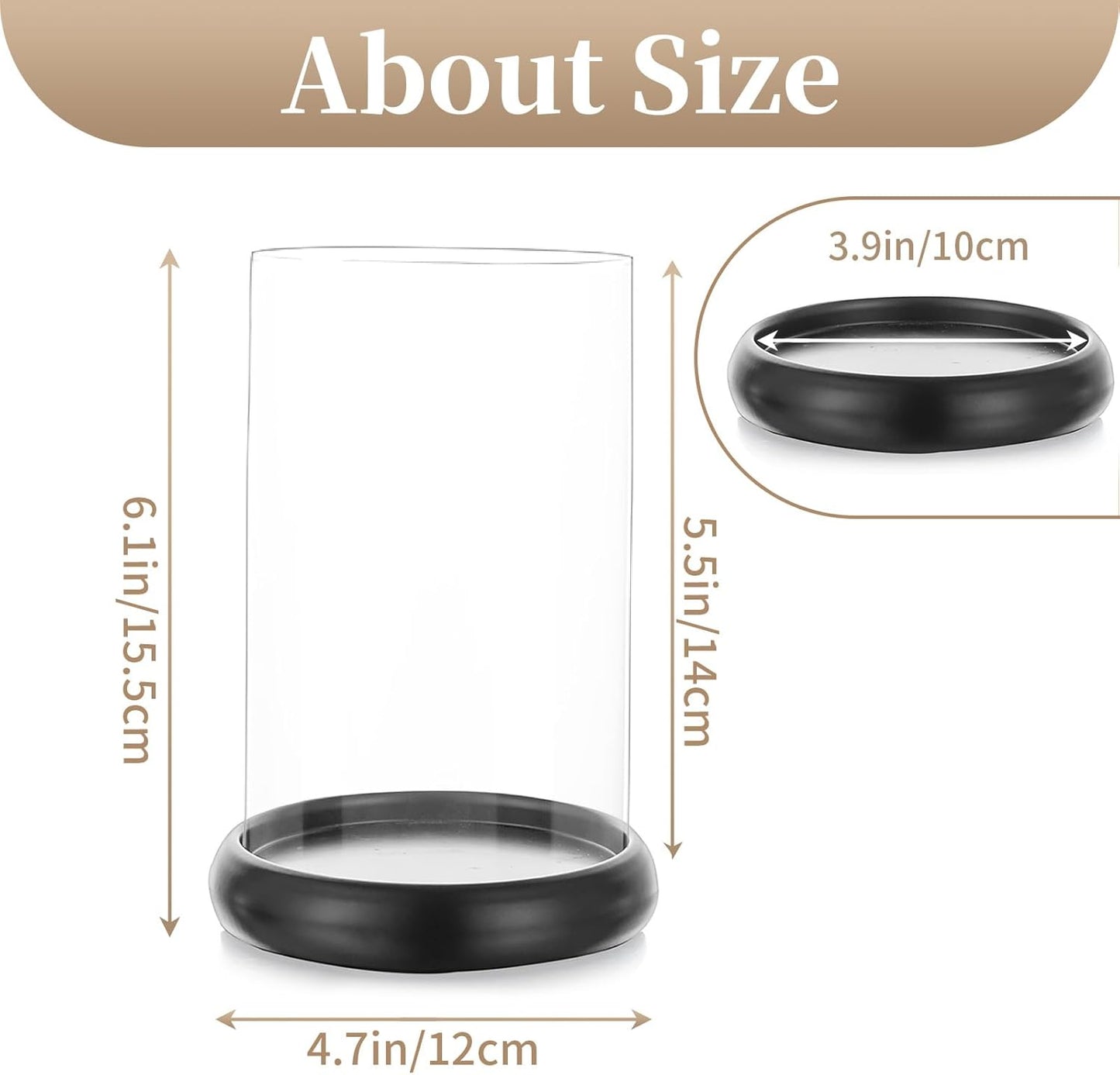 Sziqiqi Black Hurricane Candle Holder - Clear Glass Pillar Candle Holder Cylinder Lantern with Metal Tray for Mantel Fireplace Coffee Dining Table Decorative Table Centerpieces for Christmas Wedding