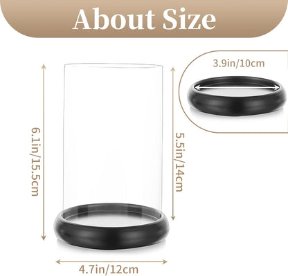 Sziqiqi Black Hurricane Candle Holder - Clear Glass Pillar Candle Holder Cylinder Lantern with Metal Tray for Mantel Fireplace Coffee Dining Table Decorative Table Centerpieces for Christmas Wedding