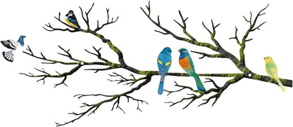 Metal Birds Wall Art, Metal Vivid Birds on Branch Silhouette Wall Decor Black Leaves with Bird Outdoor Hanging Wall Sculpture for Home Balcony Garden(Large)
