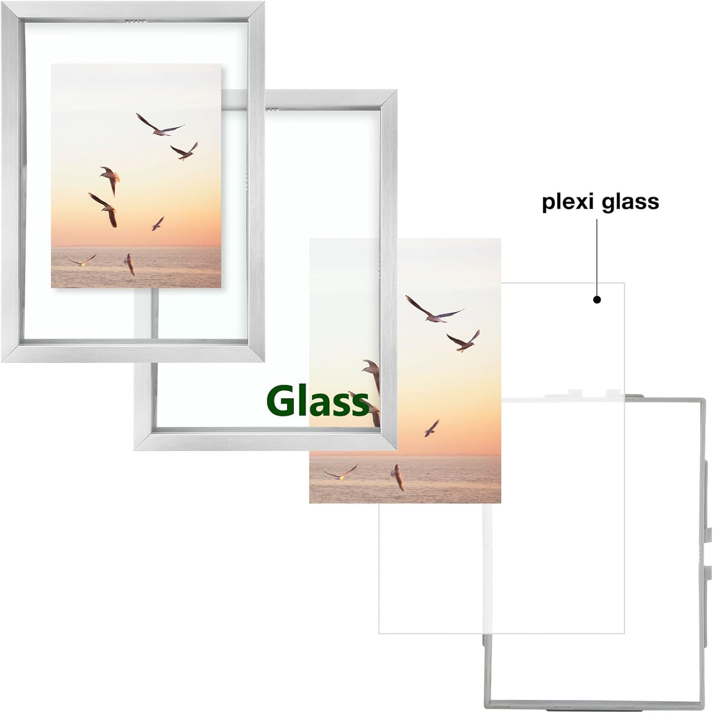 Frametory, Floating Picture Frame 12x16 - Black Aluminum Metal Photo Frame - Real Glass of Front - for Wall Mount Display