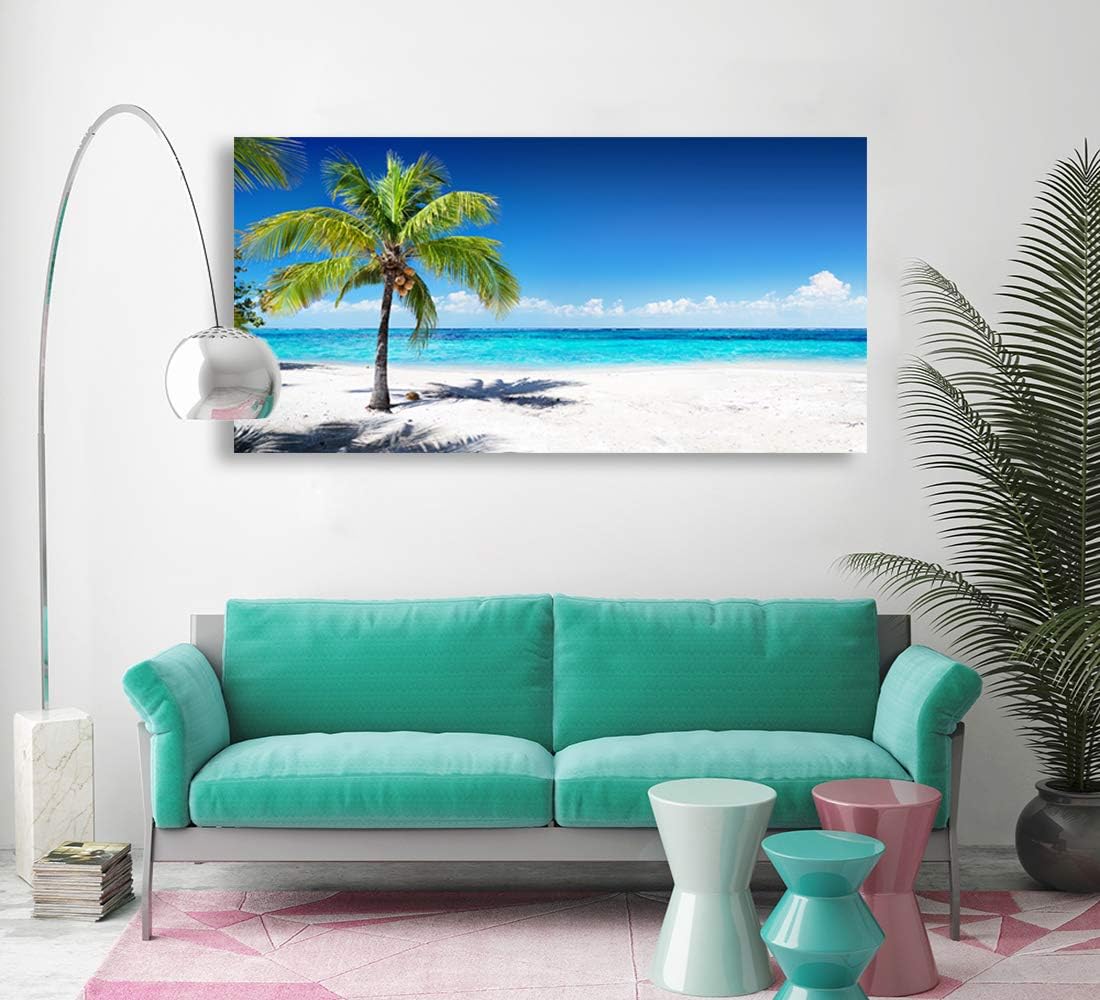 Baisuart S02250 Canvas Prints Wall Art Beach Sunset Ocean Waves Nature Pictures Stretched Canvas Wooden Framed for living Room Bedroom and Office