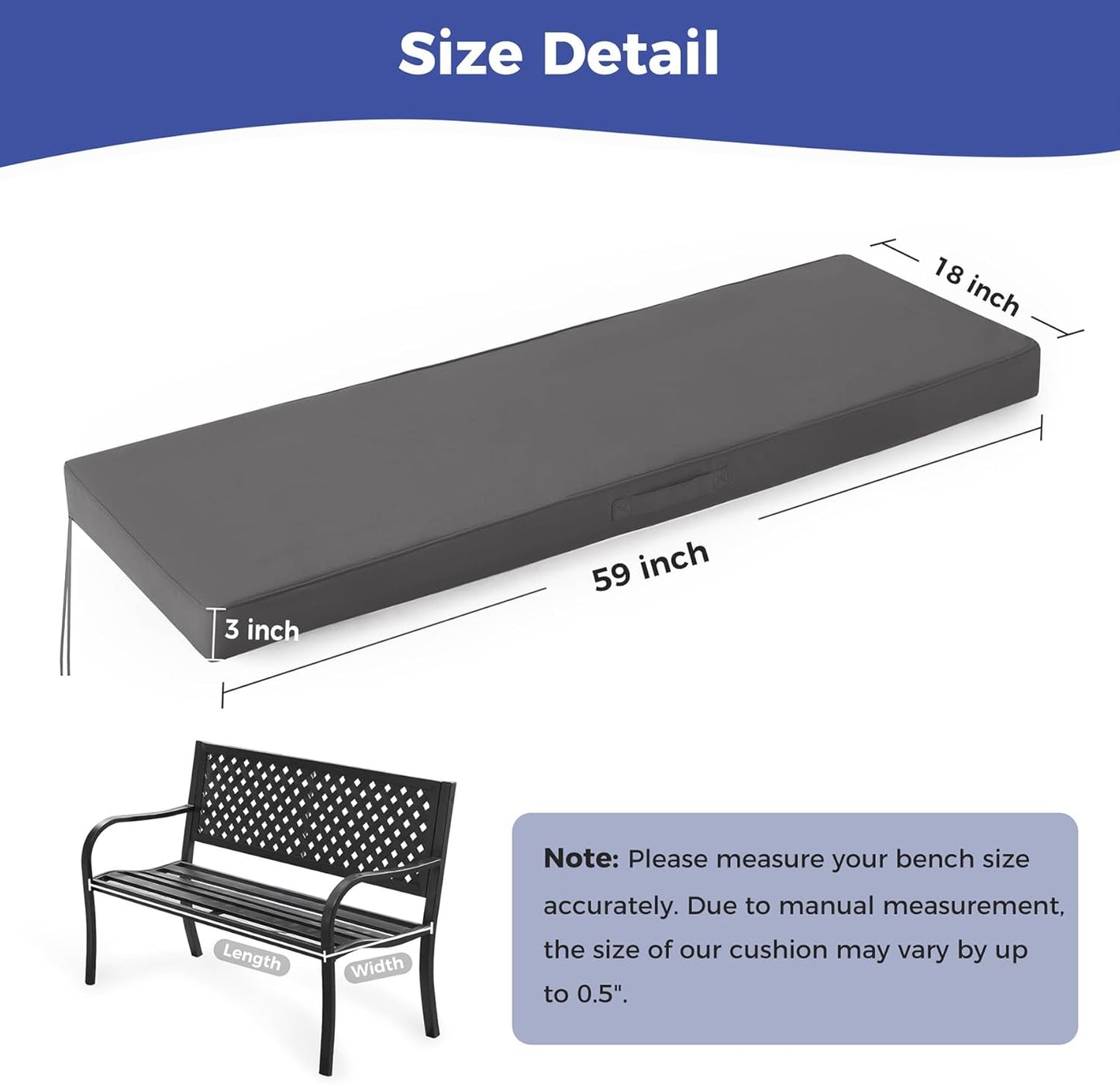 IPYNBAP Outdoor Bench Cushions for Outdoor Furniture, 48x18x3 Inch, Waterproof Bench Pillow, Fade Resistant Long Bench Seat Pads for Garden, Indoor, Porch Swing, Navy Blue