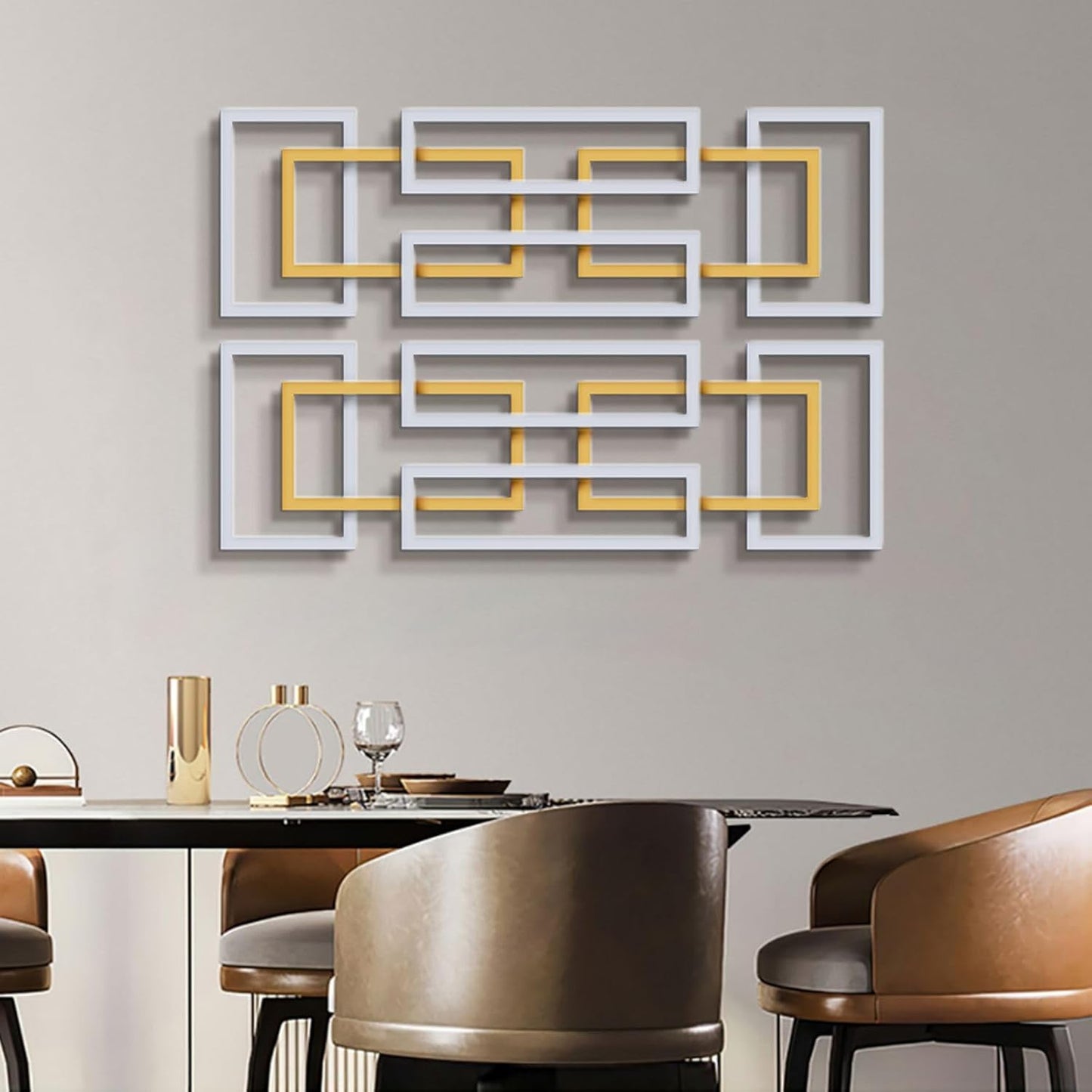 homary Large Metal Wall Art – 47.2" Modern 3D Abstract Geometric Overlapping Design, Iron Wall Decor for Living Room, Dining Room, Office