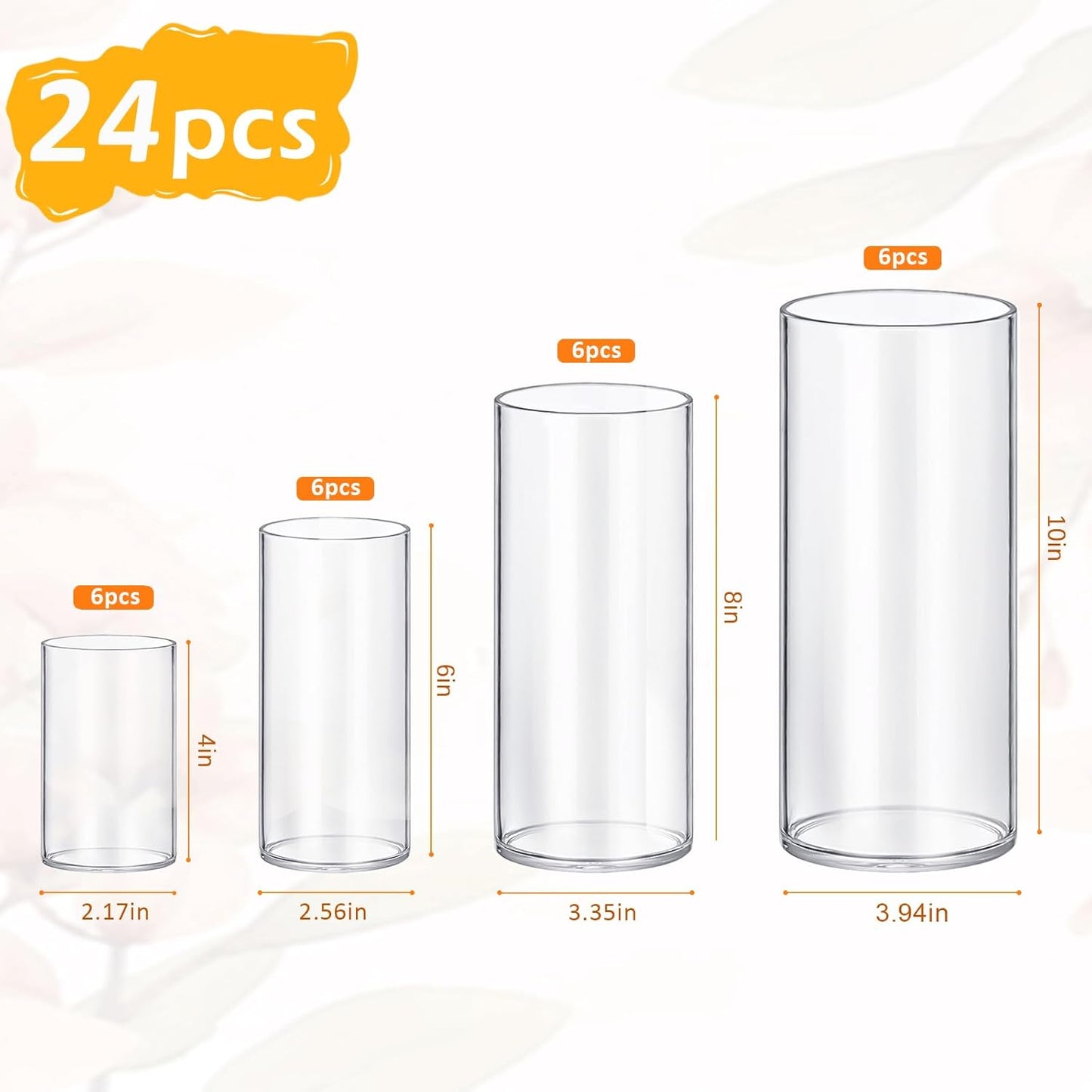 48 Pack Glass Cylinder Vases 4,6,8,10 Inch Tall Clear Flower Vase Hurricane Floating Candle Holder for Table Centerpiece Wedding Home Decor