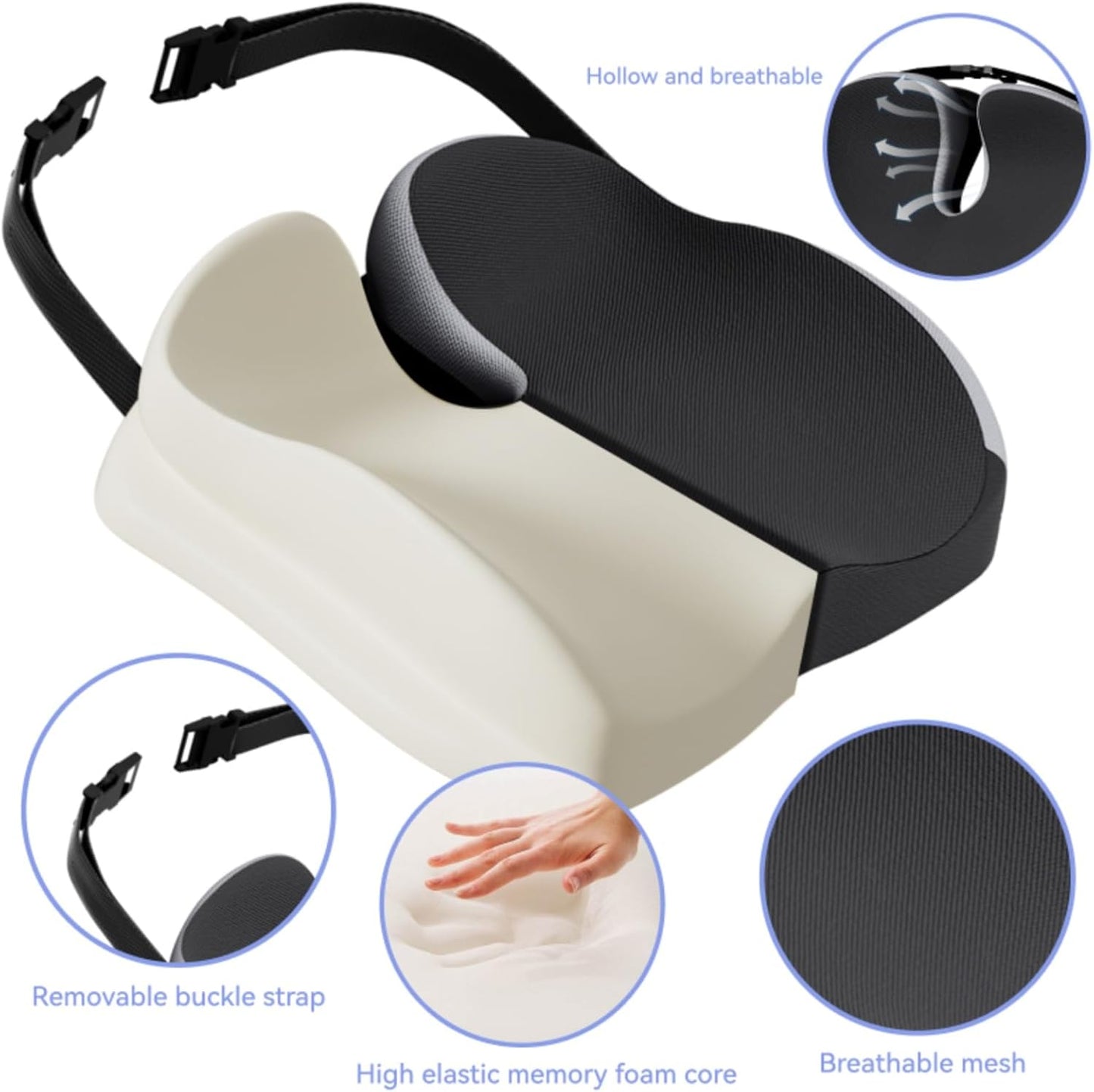 Seat Cushions for Office Chairs Wheelchair Cushion for Long Sitting Back Pain，Memory Foam Seat Car Computer Desk Chair Cushion，Coccyx Cushion for Tailbone Pain Relief Cushion Office Chair Black
