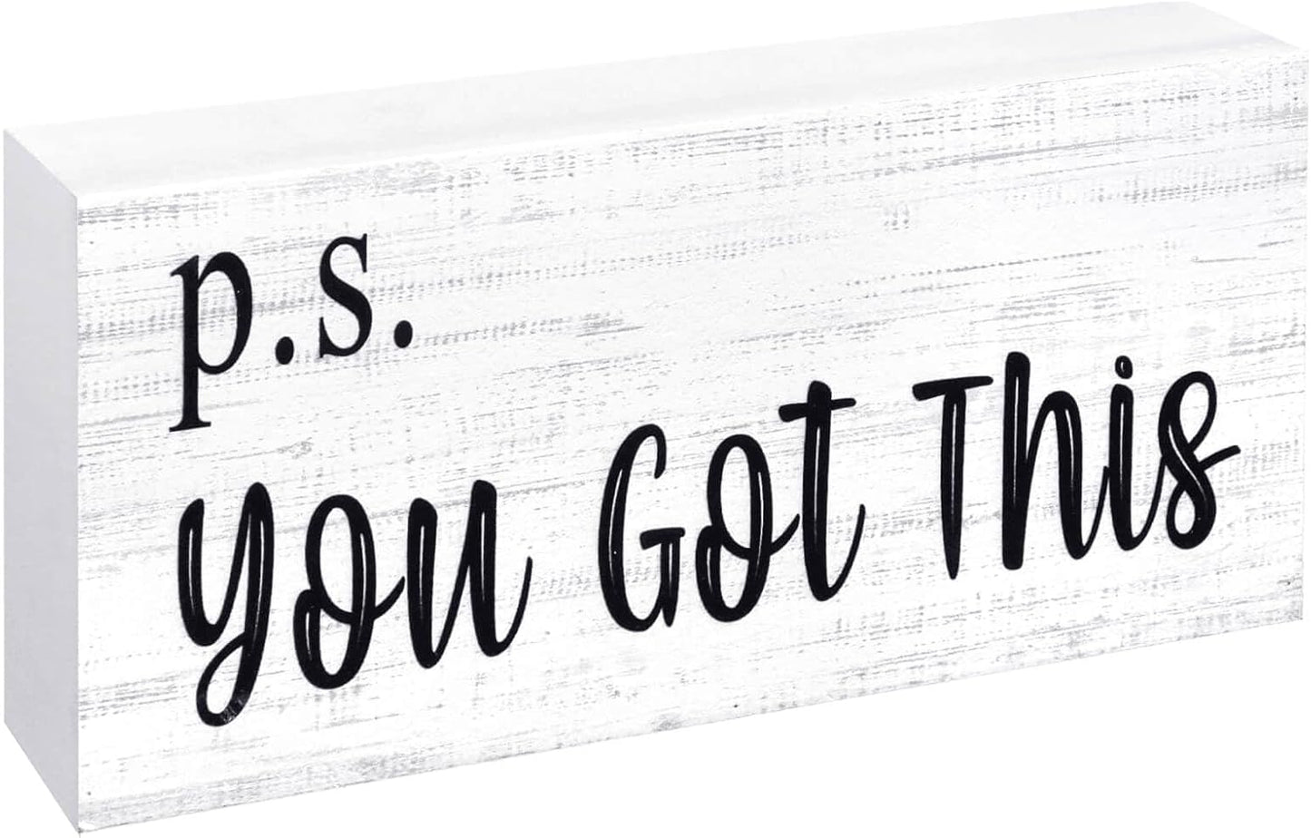 Esur Motivational Home Office Desk Black Decor - Farmhouse Wooden Box Sign Gift for Women - P.S. You Got This
