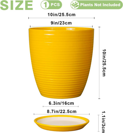 Ceramic Pots for Plants - 6 Inch Plant Pot with Drainage Hole and Saucer, Round Planters for Indoor Outdoor, Flower Pots, Modern Planter, Home Office Room Decor, Gifts for Plant Lovers, White