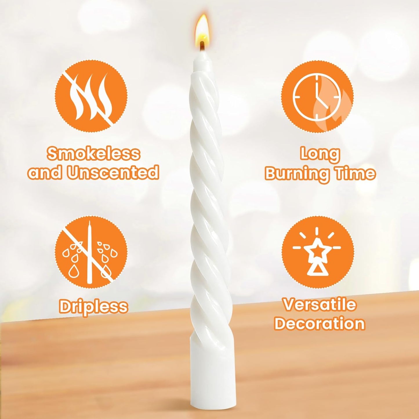 KORCCI Ivory Taper Candles 10 Inch - Set of 6 Long Candles, 8 Hours Long Burning, Smokeless & Unscented & Dripless, for Christmas Holiday Décor, Weddings, Birthdays, Dinner, Rituals (Ivory)