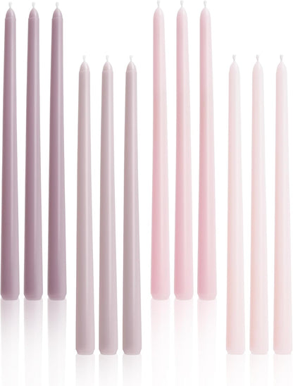 Viyffo Taper Candles, 12 Inch, 12 Pack, Brown – Unscented, Smokeless Design, Up to 8-Hour Burn – Tall Candlesticks for Table Decor, Weddings & Dinners