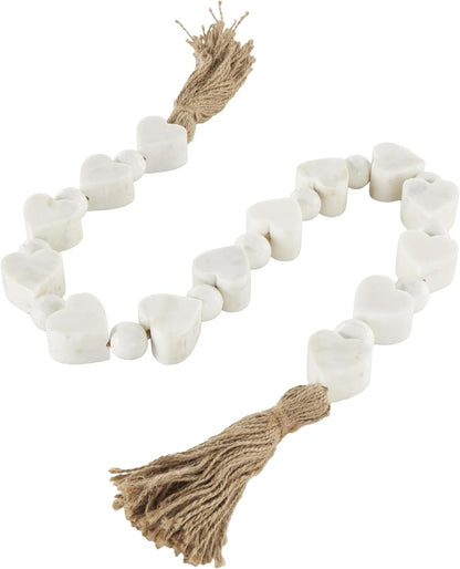 Deco 79 Marble Handmade Beaded Garland with Tassel Round Extra Long Orb Small Beads with Tassel with Knotted Brown Jute, Beads with Tassel 44" x 1" x 1", White