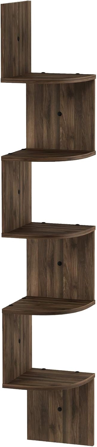 Furinno Rossi 5-Tier Wall Mount Floating Radial Corner Shelf, White