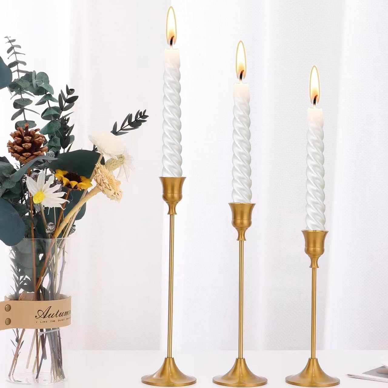 6Pcs Candlestick Holders,Brass Gold Metal Taper Candle Holder for Pillar Candles Sticks Holder for Wedding Fireplace Table Centerpiece Mantel Housewarming Gift