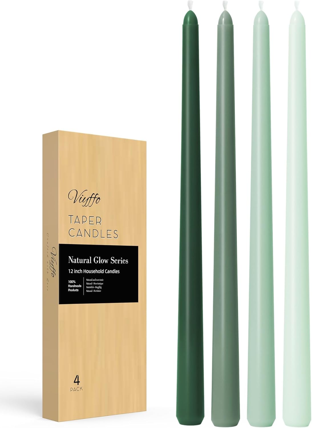 Viyffo Taper Candles, 12 Inch, 12 Pack, Brown – Unscented, Smokeless Design, Up to 8-Hour Burn – Tall Candlesticks for Table Decor, Weddings & Dinners