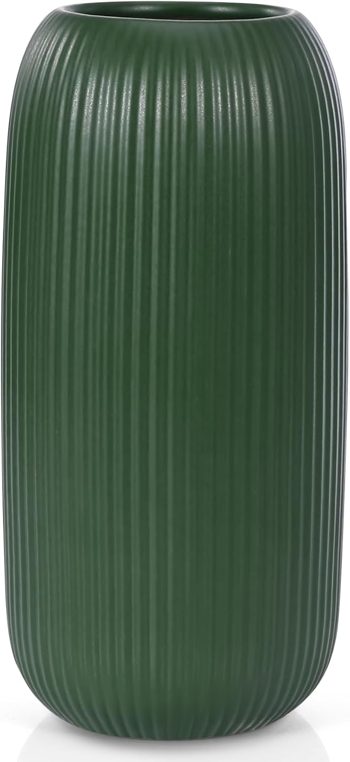 Ceramic Vase for Flowers – Modern Small Ribbed Textured Flower Vase for Home Decor, Pampas Grass, Decorative, Farmhouse, Coffee Table, Kitchen Centerpieces, Bookshelf and Home Living (White)