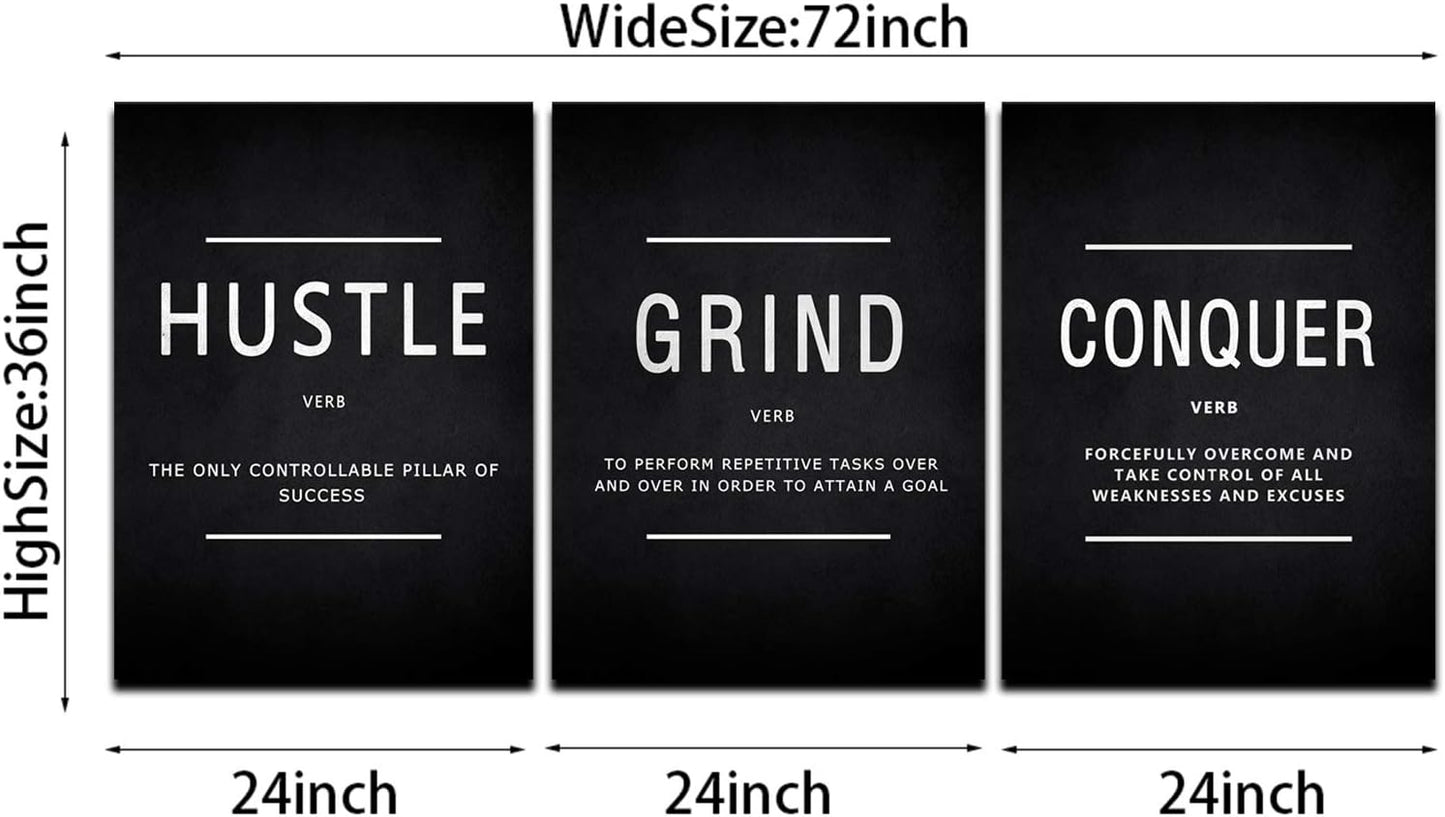 KAWAHONE Canvas Painting Wall Art, Grind Hustle Execution Motivational Wall Art Decoration Posters Prints for Living Room Bedroom, Office Decor, Gallery-Wrapped Canvas Art Set Framed Ready to Hang