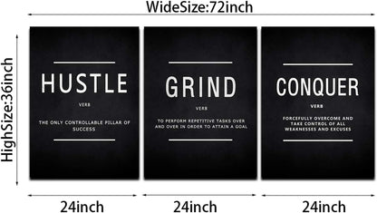 KAWAHONE Canvas Painting Wall Art, Grind Hustle Execution Motivational Wall Art Decoration Posters Prints for Living Room Bedroom, Office Decor, Gallery-Wrapped Canvas Art Set Framed Ready to Hang