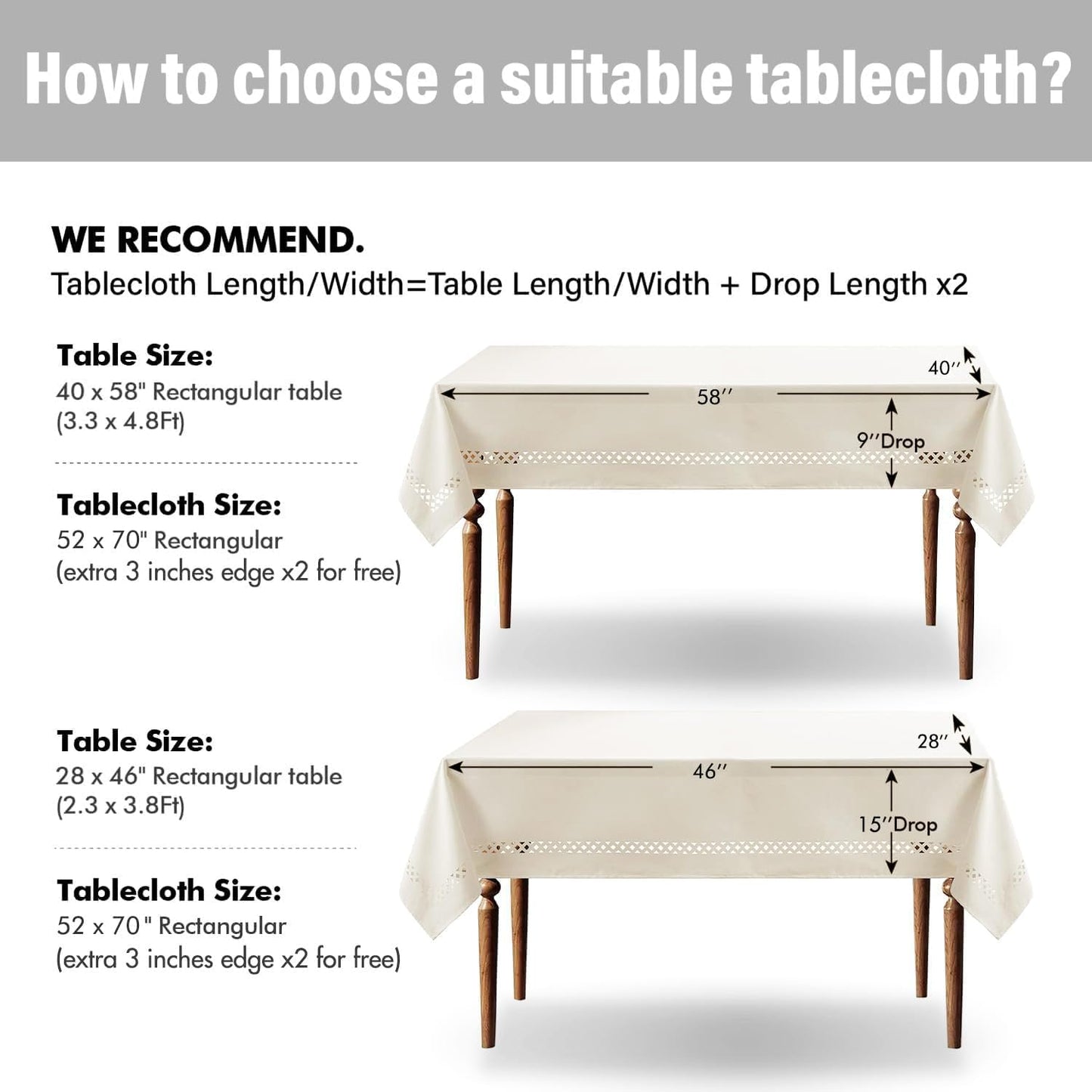 MIULEE Beige Rectangle Linen Polyester Tablecloth with Decorative Cutouts Spring Waterproof Stain Resistant & Shrink-Proof Table Cloth 52x70 inch Farmhouse Style for Dining Wedding and Outdoor