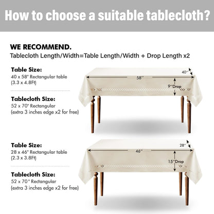 MIULEE Beige Rectangle Linen Polyester Tablecloth with Decorative Cutouts Spring Waterproof Stain Resistant & Shrink-Proof Table Cloth 52x70 inch Farmhouse Style for Dining Wedding and Outdoor