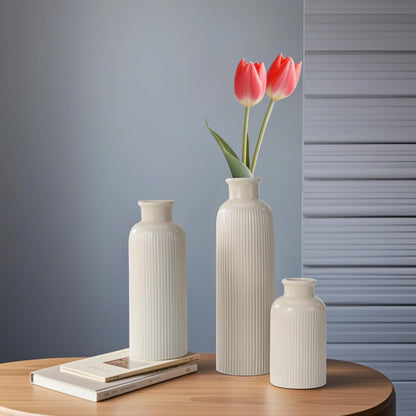 Small White Ceramic Vase Set of 3, Boho Modern White Flower Vase Room Decor, Farmhouse Decor, Vases for Your Kitchen, Bathroom, Bedroom, Living Room, Office&Shelf Centerpiece Table Decorations