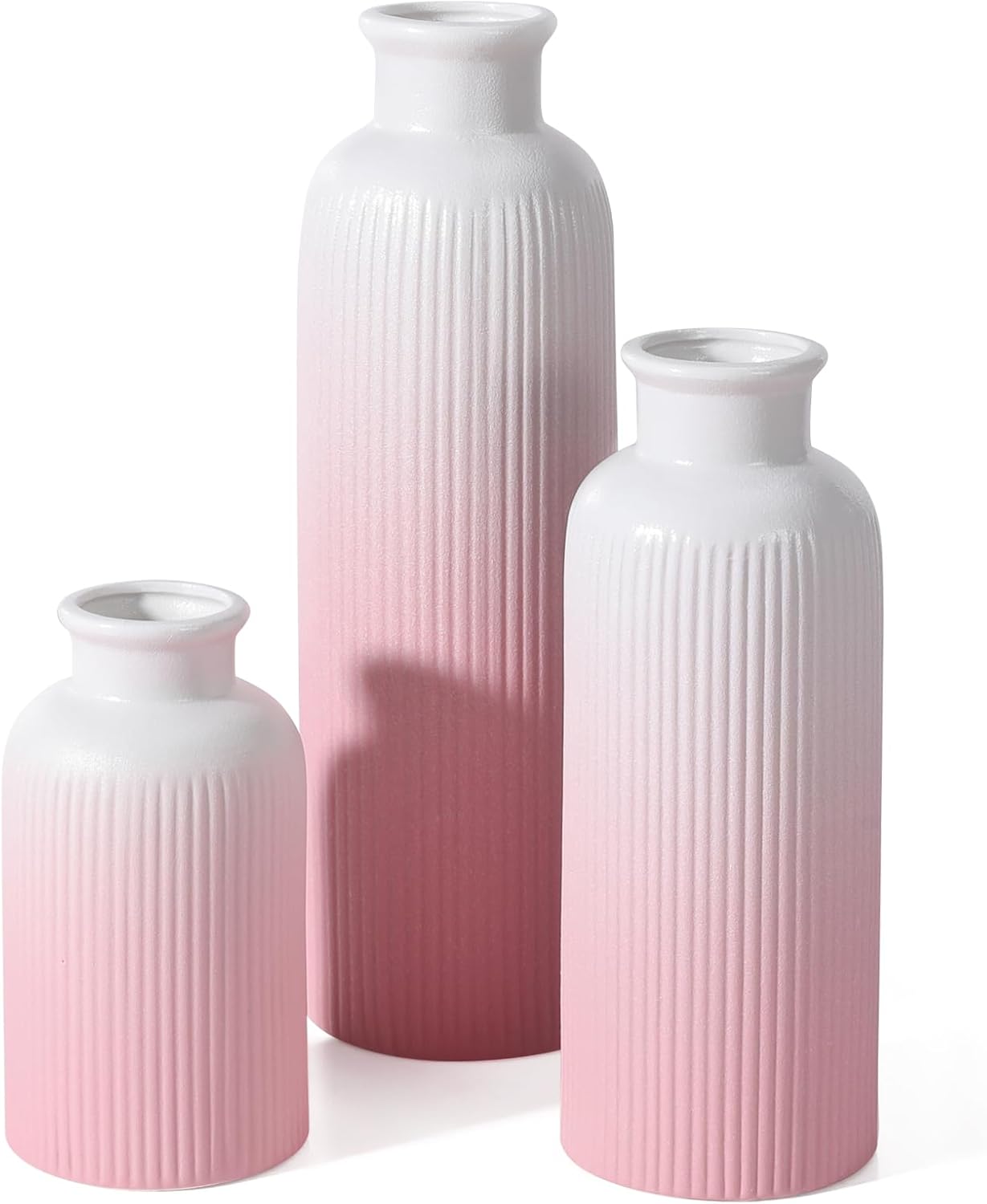 Small White Ceramic Vase Set of 3, Boho Modern White Flower Vase Room Decor, Farmhouse Decor, Vases for Your Kitchen, Bathroom, Bedroom, Living Room, Office&Shelf Centerpiece Table Decorations