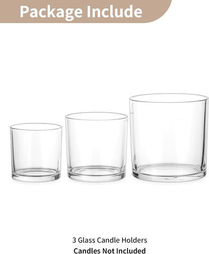 NUPTIO Hurricane Glass Candle Holders: Set of 3 Thick Glass Large Pillar Candle Holder - Clear Vases for Wedding Table Centerpieces Decor