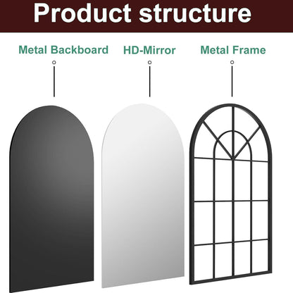Dewfig 65"x 22" Arched Window pane Full Length Mirror, Wall Mirror, Floor Standing Mirrors, Farmhouse Long Full Body Mirrors Wall Mounted for Living Room, Bedroom, Entryway, Fireplace, Black