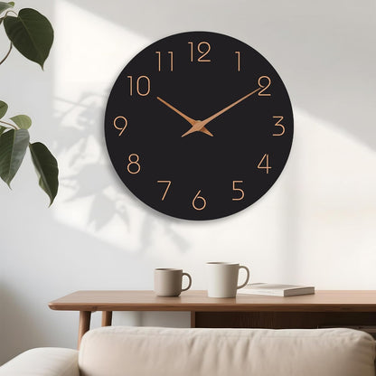 Mosewa Wall Clock 8 Inch Black Battery Operated Silent Non Ticking Simple Minimalist Rose Gold Numbers Decorative for Bedroom Living Room Kitchen Home Bathroom Office