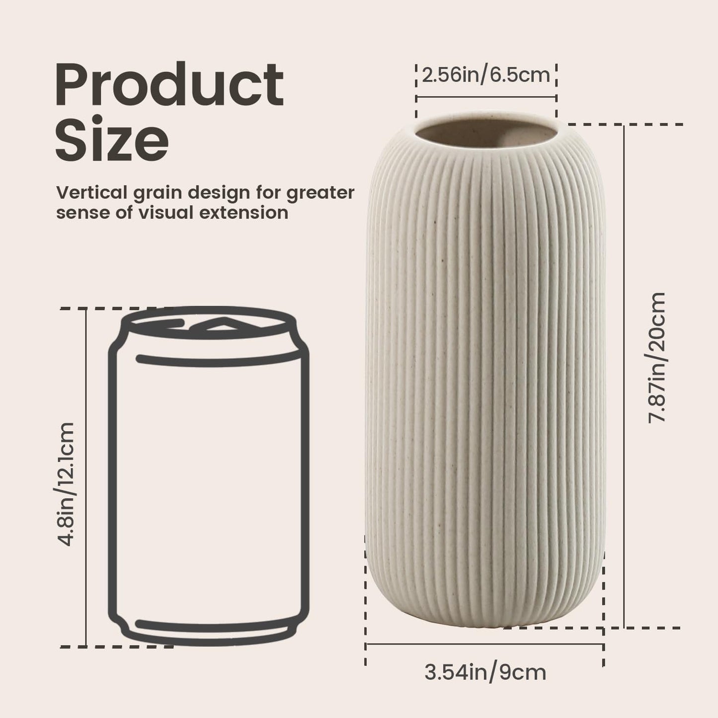 Bohemian White Ceramic Vase - for Pampas Grass, Mantel, Bookshelf, Entryway and Living Room Decor (White, 7in)
