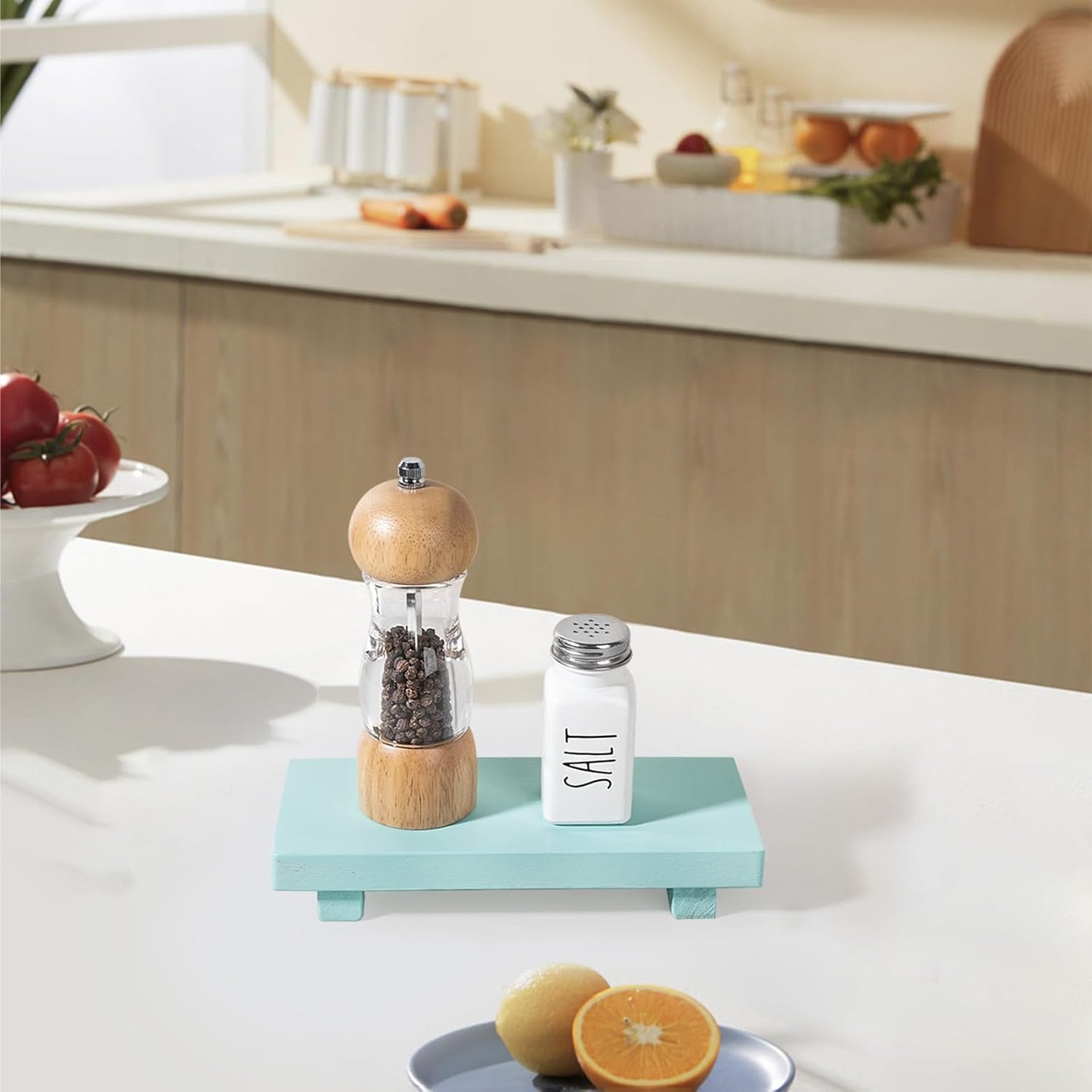 zoocatia Small Wood Tray Pedestal Stand Farmhouse Bathroom Decor Decorative Wooden Riser Kitchen Soap Dish Holder for Vanity, Counter, Sink, Brown