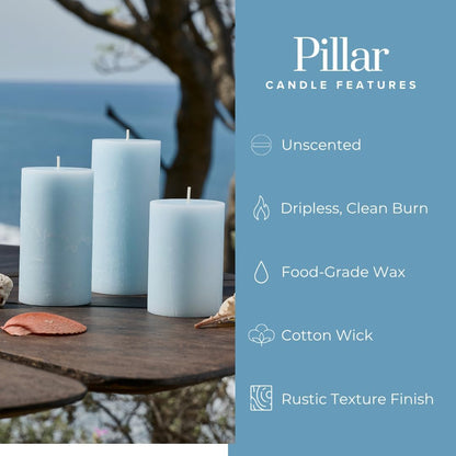 Simply Soson 3x6 inch Ivory Pillar Candles Set of 3, Rustic Texture, Unscented Ivory Candles, Dripless Candles, 3 inch Pillar Candles Ideal as Wedding, Parties, Spas, Dinner, Home Decoration, Church