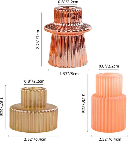 Brown Candlestick Holders 12PCS Ribbed Glass Taper Candle Holders Set for Tealight Candlestick Candles, Table Centerpieces for Thanksgiving Christmas Farmhouse Decor Indoor and Outdoor