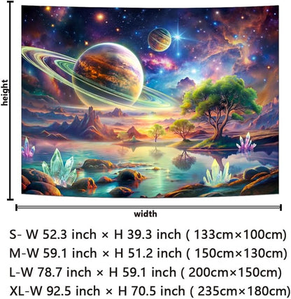 Blacklight Galaxy Space Tapestry UV Reactive Planet Wall Hanging Magical Trees Tapestries Cosmic Mountain Landscape Wall Decor Aesthetic Starry Night Backdrop for Bedroom