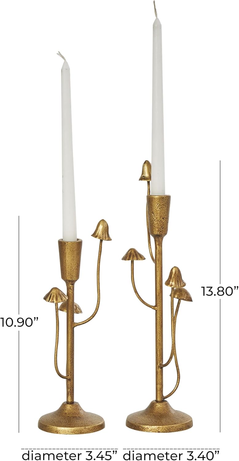 Deco 79 Metal Abstract Decorative Candle Holder Mushroom Inspired Candle Stand, Set of 2 Candlestick Holder 11", 14"H, Gold