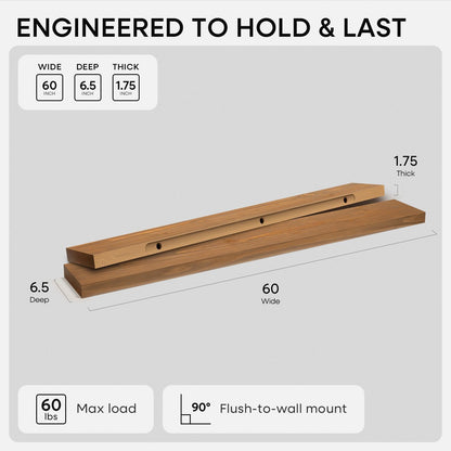 Homeforia 24 inch Natural Floating Shelf, High End Solid Real Wood 24inch Small Floating Shelves for Wall Mounted, Natural Wooden Floating Shelves, Heavy Duty Bracket, 24 X 6.5 X 1.75 in, Set of 2