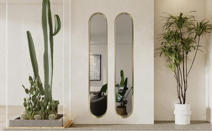 OUSHUAI Gold Tall Mirror,Narrow Capsule Long Mirrors with Metal Frame for Entryway,Hallway,Living Room 44"X8" (3pcs)