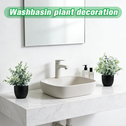 4pcs Fake Small Plants, Artificial Greenery Potted Plant for Home Office Decor, Small Faux Gray Grass Eucalyptus for Bathroom Plants Decoration, Mini Plant Potted Table Shelf Decoration