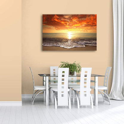 Baisuart S02250 Canvas Prints Wall Art Beach Sunset Ocean Waves Nature Pictures Stretched Canvas Wooden Framed for living Room Bedroom and Office