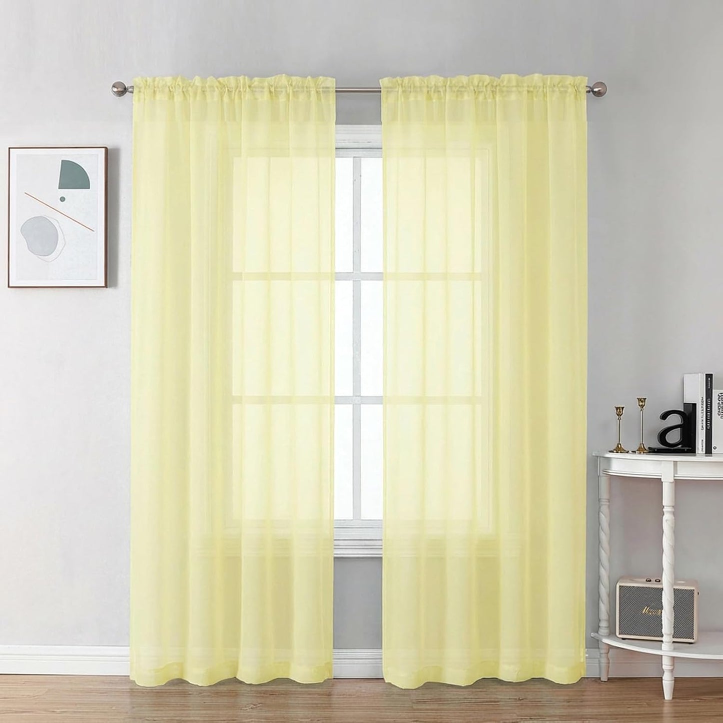 Chyhomenyc Sheer White Valances for Windows 2 Pack, Small Window Curtains for Living Room Bathroom Cafe Laundry Basement, Modern Top Dual Rod Pocket Voile Curtain, 42W x 14L inches, White - Colors A