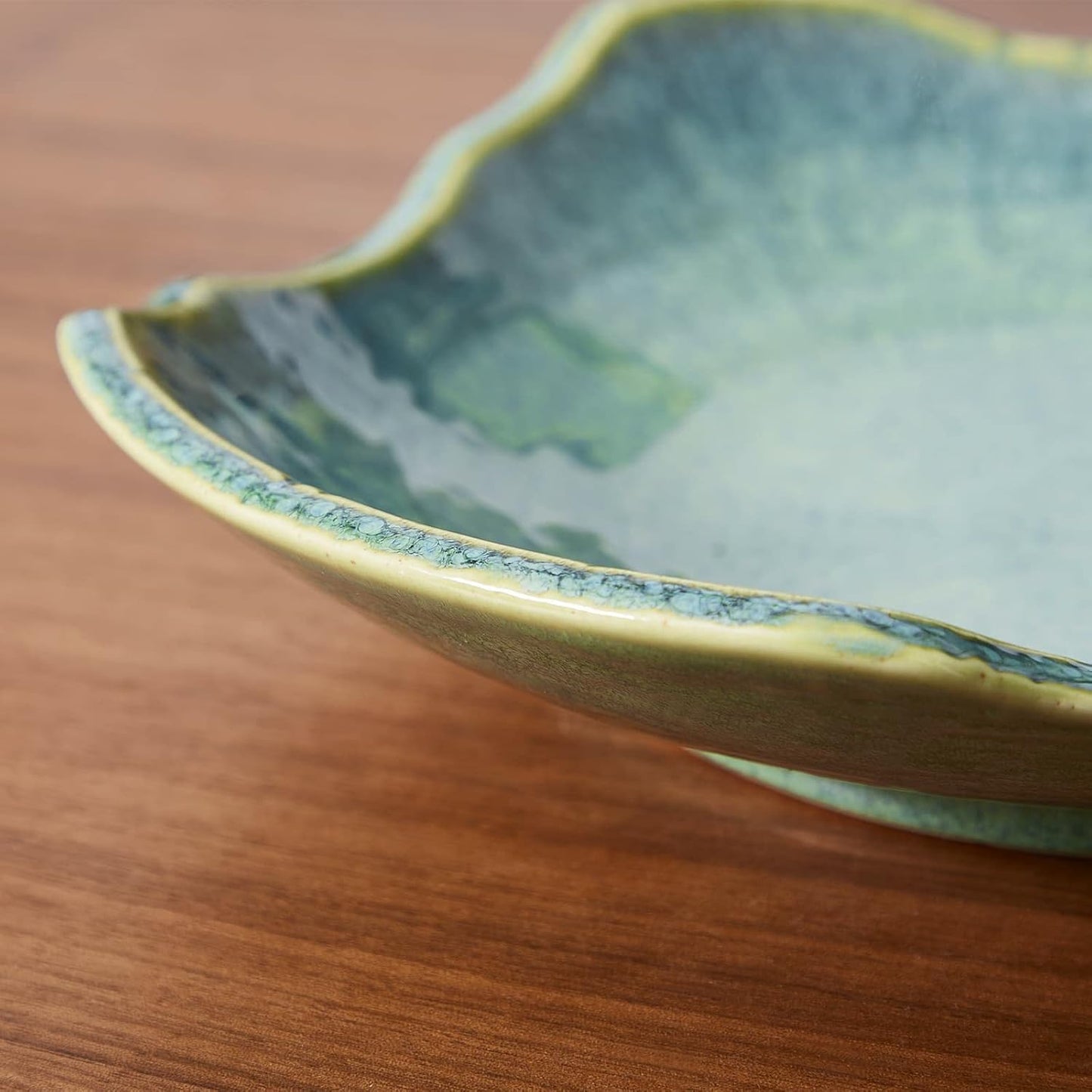 Large Ceramic Decorative Bowl – Blue Reactive Glaze Centerpiece Bowl, Modern Coffee Table Decor Dish, Entryway Catchall Key Bowl, Decorative Fruit Bowl for Dining Table Living Room (12” Dish)